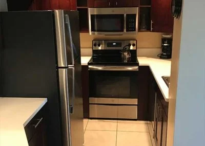 Beautiful view of the appliances in the newly remodeled kitchen of the 2 bed/2 bath unit.